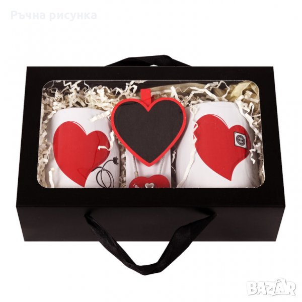 Kомплект за двама "Обичам те" с чаши, катинар сърце и щипка сърце, снимка 1