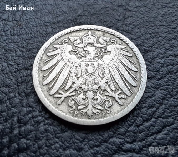Стара монета 5 пфенига 1908 г. буква  F - Германия -топ цена !, снимка 1