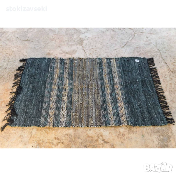 Килим тип черга с ресни, черно с бежово, 3 размера, снимка 1