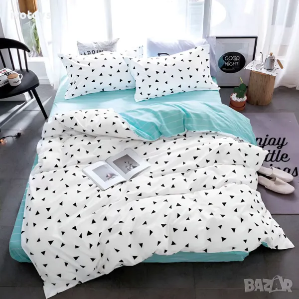 Двулицево спално бельо с ластик (размер за приста), 4 части - Модел WS17018, снимка 1