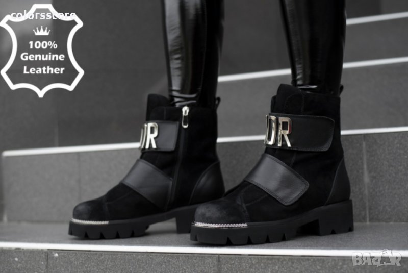 Равни боти - черен ЕСТЕСТВЕН велур и ЕСТЕСТВЕНА кожа - 9047-69, снимка 1