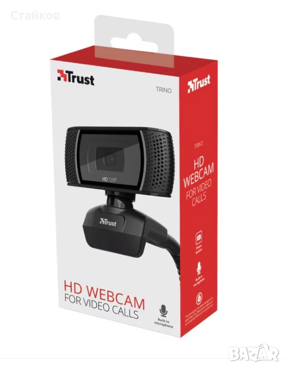Уеб камера Trust Trino 18679, HD, микрофон, USB, черна , снимка 1