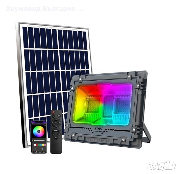 Bluetooth соларен прожектор с цветомузика 60W, снимка 1