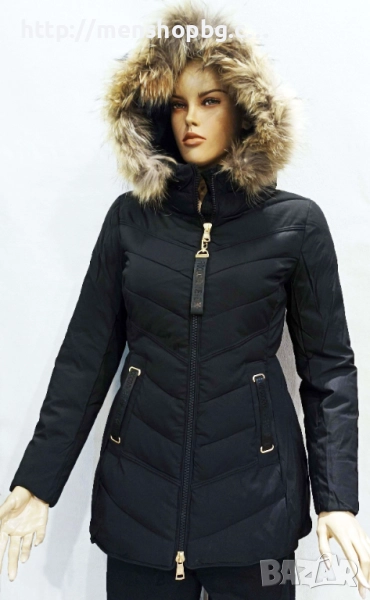 Големи размери яке с естествен пух -  черно, снимка 1