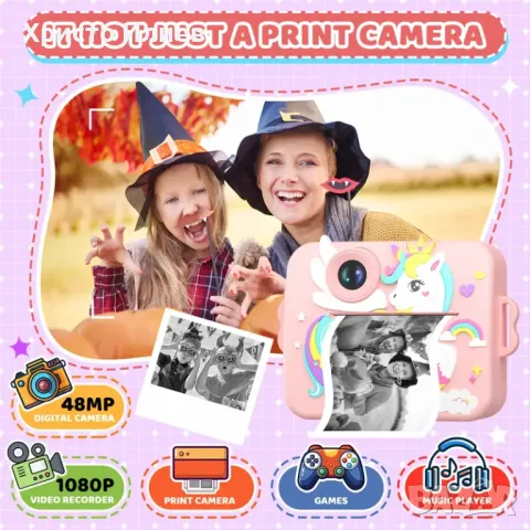 Инстантен детски фотоапарат 1080P HD 48MP Фотоапарат за моментни снимки принтер 2 в 1, снимка 11 - Други - 49846507