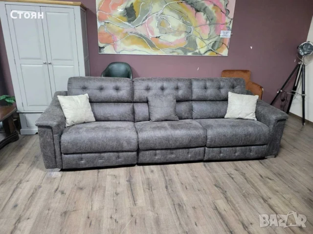 Кафяв комплект дивани от плат четворка и двойка La-z-boy, снимка 3 - Дивани и мека мебел - 50841434