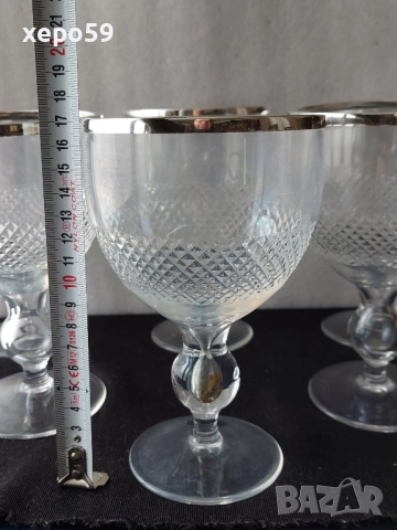 Стари кристални чаши със сребърен обков/ за десерти,сладолед и др.вместимост 500 мл.сребро 925, снимка 4 - Чаши - 52432175