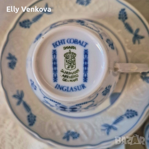 Порцеланов сервиз Schumann с декор "сламенто цвете" в кобалтово син цвят, снимка 11 - Сервизи - 52860559