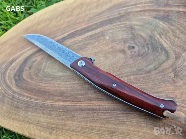 Сгъваем джобен нож дамаска стомана с кожен калъф, снимка 9 - Ножове - 51007128