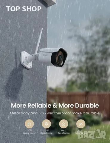 Камера за наблюдение GNCC 2.4G WiFi,T2,IP65 нощно виждане,откриване на движение и звук,съвм. Alexa, снимка 3 - Друга електроника - 49157103