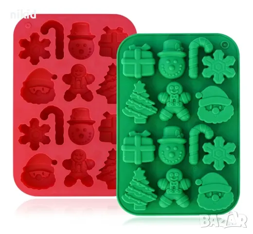 Снежинка Бастун елха Дядо Коледа подарък снежен Коледен силиконов молд форма фондан бонбони шоколад, снимка 3 - Форми - 47455104