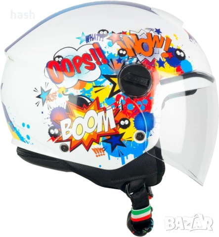 Детска мотоциклетна каска CGM 261G MINI COMICS бяла 261G-ALA-79-YE размер JXL, (53-54cm)
