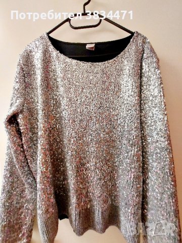 Сребриста блуза с пайети , снимка 1 - Блузи с дълъг ръкав и пуловери - 43439570