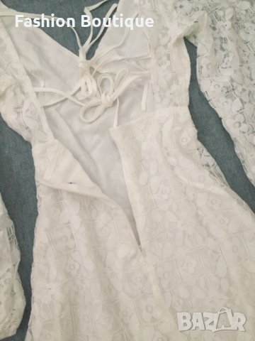 ЛИКВИДАЦИЯ! Бяла дантелена рокля с дълъг ръкав, снимка 7 - Рокли - 30274655