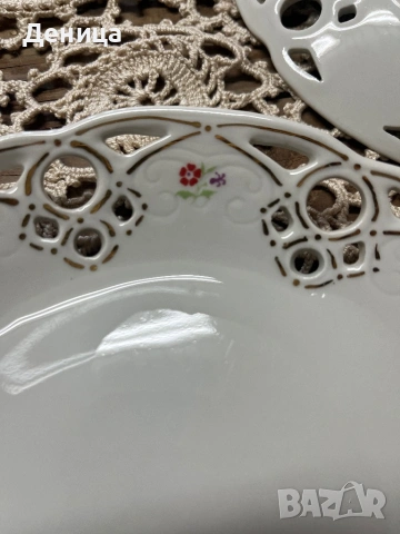 Две чинии-18 см Нежна и рядко срещана цветна декорация Акцентиращата златна декорация е ръчно рисува, снимка 7 - Чинии - 53236757