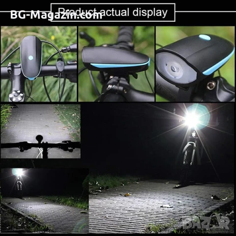 LED акумулаторен фар за колело звънец сирена лед фенер велосипед USB зареждае предни светлини, снимка 7 - Аксесоари за велосипеди - 50963074