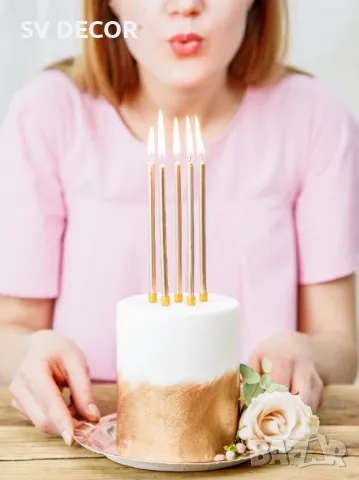 Стилни златни Свещи за Рожден Ден (12 бр./оп), снимка 4 - Декорация - 49802365