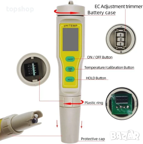 Нов, Неотварян Многофункционален тестер за качество на водата PH-03, снимка 4 - Друга електроника - 50494811