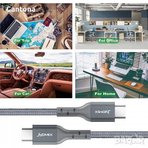  JYDMIX USB C към USB C кабел, PD 3.0 - 20 V/3 A 60 W, 2 метра, найлонова оплетка, бързо зареждане, снимка 7 - USB кабели - 40121997