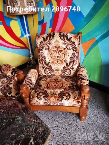 Диван тройка и два фотьойла от масивно дърво , снимка 8 - Дивани и мека мебел - 43645388