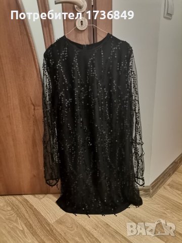 Черна рокля с пайети , снимка 2 - Рокли - 43717165