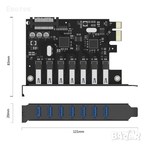 Orico PCI-E card 7 x USB3.0 port 5Gbps, снимка 4 - Други - 43920906