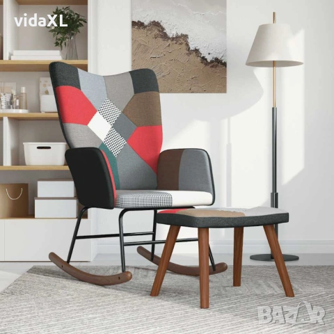 vidaXL Люлеещ стол с табуретка, пачуърк, плат(SKU:328204), снимка 2 - Столове - 53337483