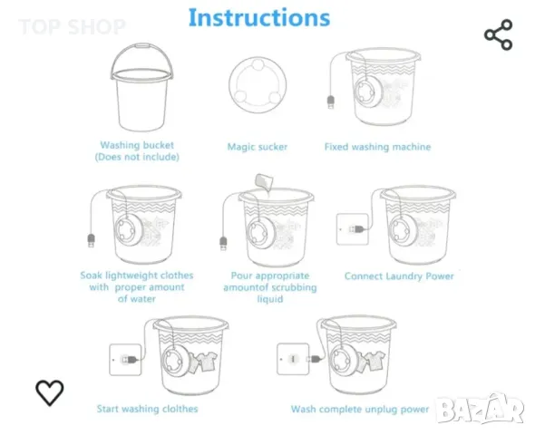Мини пералня ултразвукова турбинна преносима, снимка 7 - Перални - 48934811
