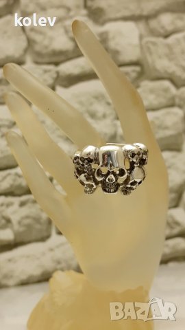  масивен Сребърен пръстен с черепи MEMENTO MORI размер №60-62, снимка 2 - Пръстени - 43516361
