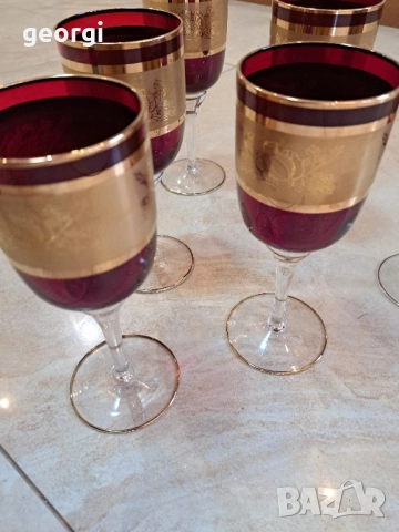 кристални чаши Bohemia рубинен кристал с позлата , снимка 5 - Чаши - 52659873