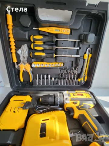 Комплект бормашина,  електрическа отвертка, с перкусия, 2 акумулатора, 500W, зарядно, снимка 3 - Бормашини - 47648165