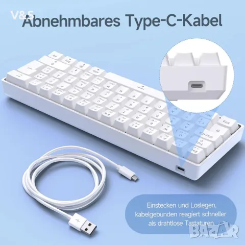  Геймърска клавиатура TMKB60 процента, ултракомпактна LED подсветка, 68 клавиша, механична клавиатур, снимка 6 - Геймърски - 48170189