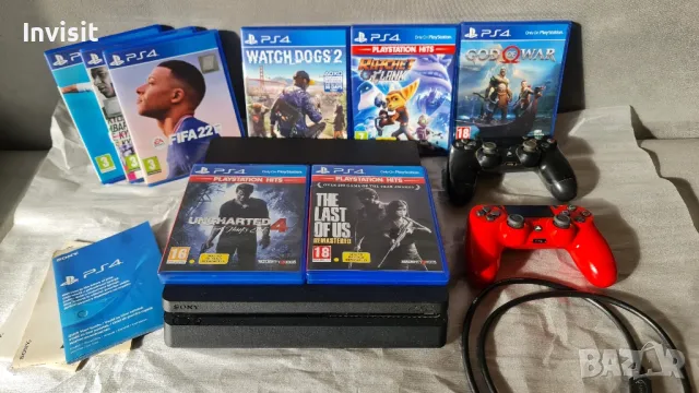 Playstation 4 slim 1 TB + 2 джойстика + 8 игри, снимка 1
