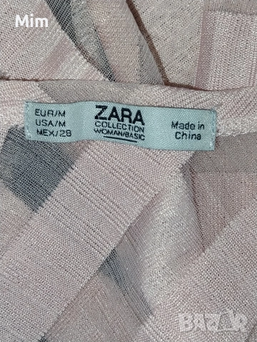 ZARA M Розова прозрачна блуза и пола каре, снимка 3 - Блузи с дълъг ръкав и пуловери - 52820839