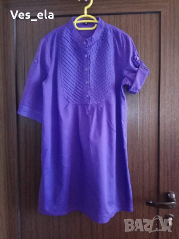 лилава дълга риза/ туника с къс ръкав размер М, снимка 1 - Ризи - 28983809