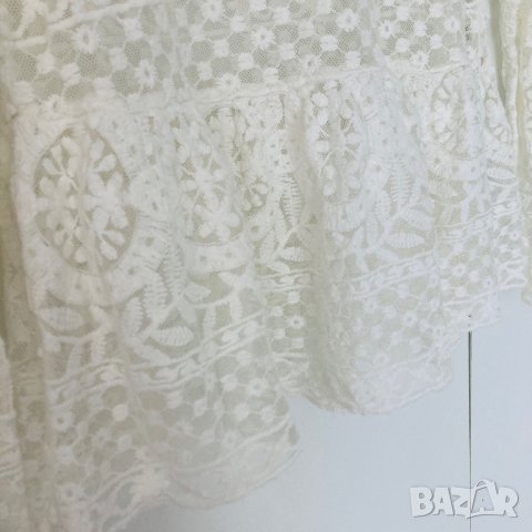 Бял дантелен топ, бяла дантелена блуза, памучна дантела XS, снимка 2 - Корсети, бюстиета, топове - 43197941