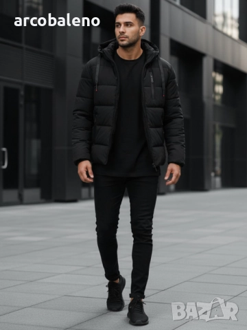 Мъжко зимно ватирано яке с качулка, снимка 2 - Якета - 52777723