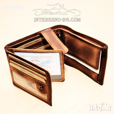 Портфейл естествена кожа KING OF THE ROAD (brown), снимка 3 - Портфейли, портмонета - 52298827