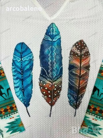 Дамска ежедневна етническа ацтекска блуза с V-образно деколте и дълъг ръкав - 023, снимка 6 - Блузи с дълъг ръкав и пуловери - 39317908