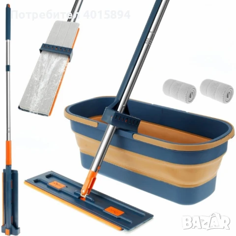 Комплект моп с 360° въртене и сгъваема кофа – Професионално и безконтактно почистване у дома, снимка 2 - Мопове, кофи, четки и метли - 50788848