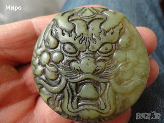 ГРАВИРАН ЕСТЕСТВЕН НЕФРИТ С ИЗОБРАЖЕНИЕ НА ДРАКОН ЗМЕЙ ЗВЯР ЧУДОВИЩЕ, снимка 5 - Антикварни и старинни предмети - 40424210
