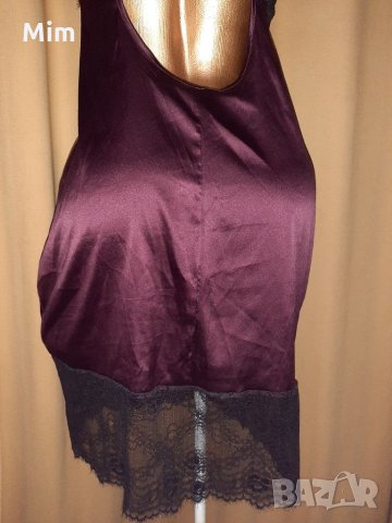 NOIR M Нощница Еластичен сатен бордо с черна дантела , снимка 5 - Нощници - 34676570