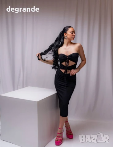 Черна рокля с връзки, снимка 2 - Рокли - 50897195