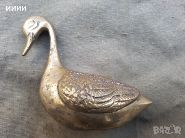Месингова пластика статуетка лебед, снимка 3 - Антикварни и старинни предмети - 52615518