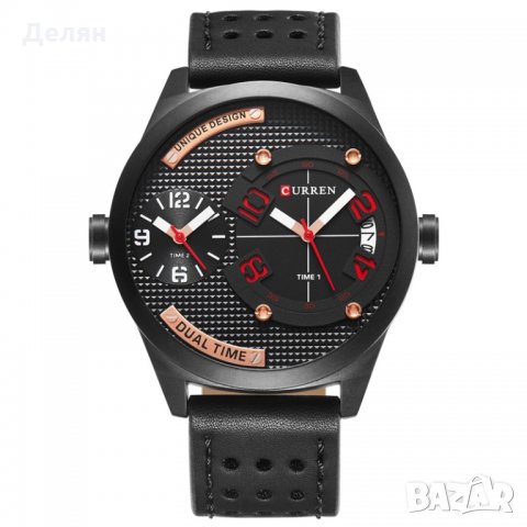 Мъжки часовник 015, черен, DUAL TIME, с дата