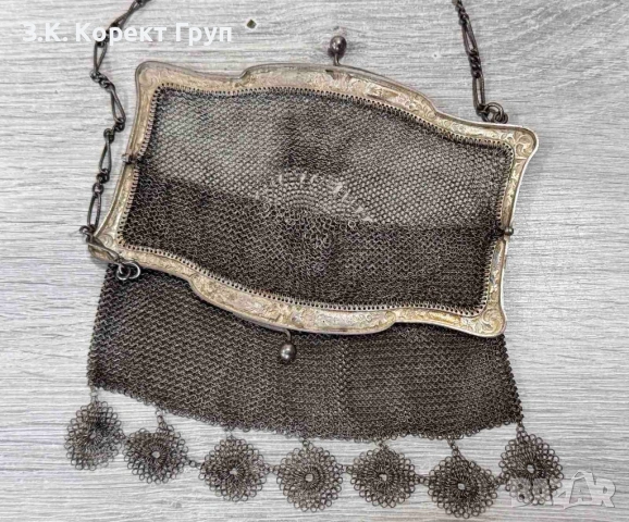 Старинна сребърна чантичка с портмоне проба 800, снимка 4 - Бижутерийни комплекти - 53258323