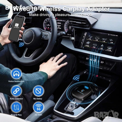 Wireless CarPlay Адаптер за iPhone – Превърнете кабелния CarPlay в Безжичен (Plug & Play), снимка 5 - Други - 53212498