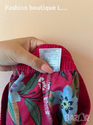 Цикламени къси панталонки с флорален десен на цветя 65% памук с джобове и ластик в кръста M размер , снимка 6 - Къси панталони и бермуди - 51795893