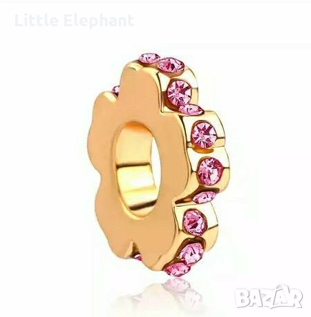 Елемент цвете с розови камъчета/нов