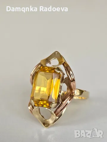 Златен пръстен с Цитрин 14 карата,проба 585, снимка 11 - Пръстени - 47891042